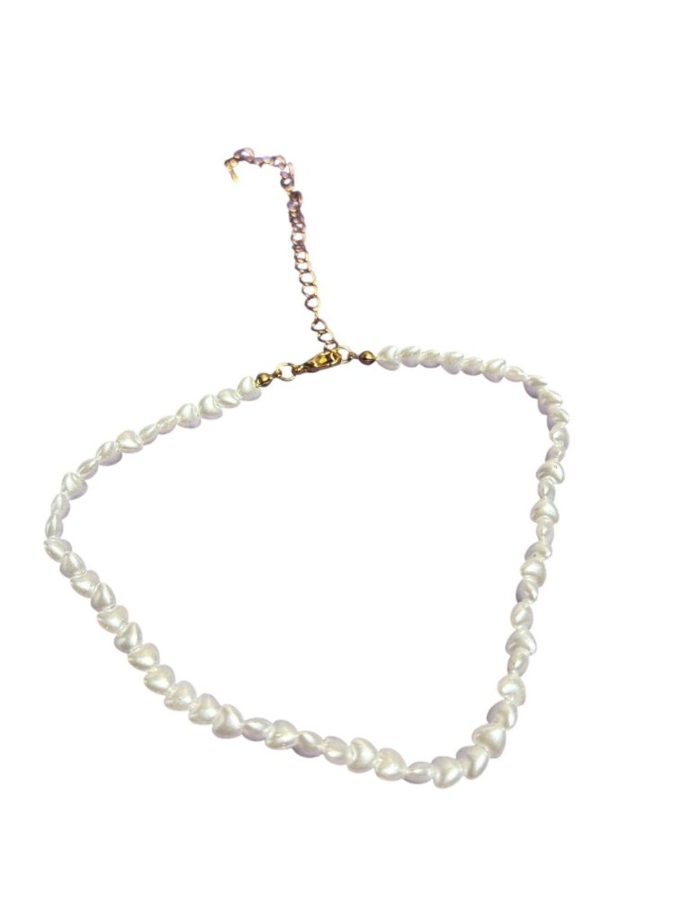 Plastic Faux Pearl Heart Beaded Choker Necklace 11 - 15 inches Long